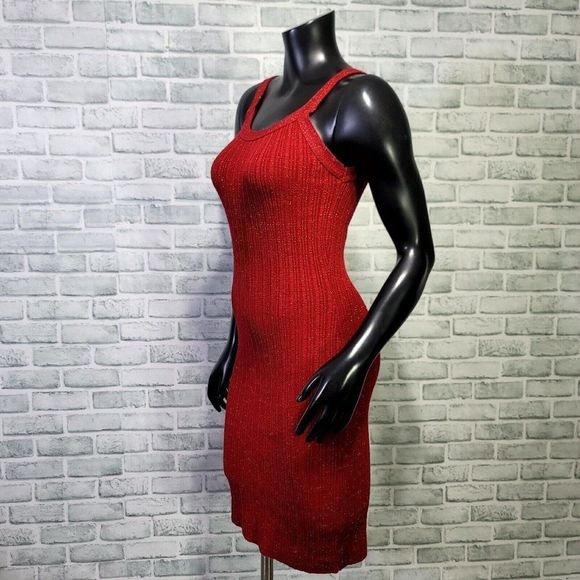Vintage Y2K Great‎ American Sportswear Red Metallic Ribbed Knit Sleeveless Dress - Picture 4 of 8